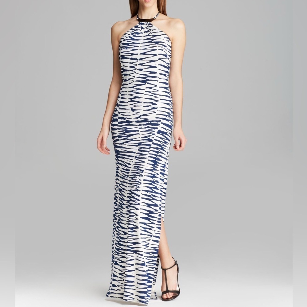 Trina Turk silk halter collar zebra print dress